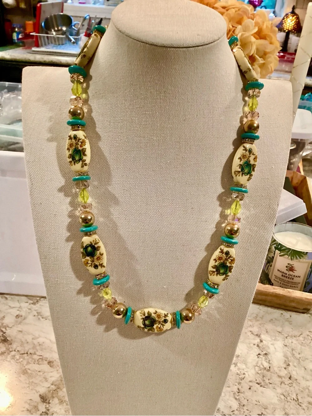 Floral Turquoise Accent Beaded Necklace